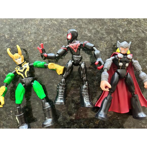 Set Of 3 “Bend‎ And Flex” Marvel Spiderman 6” Action Figures With Shields Loki - Picture 3 of 11